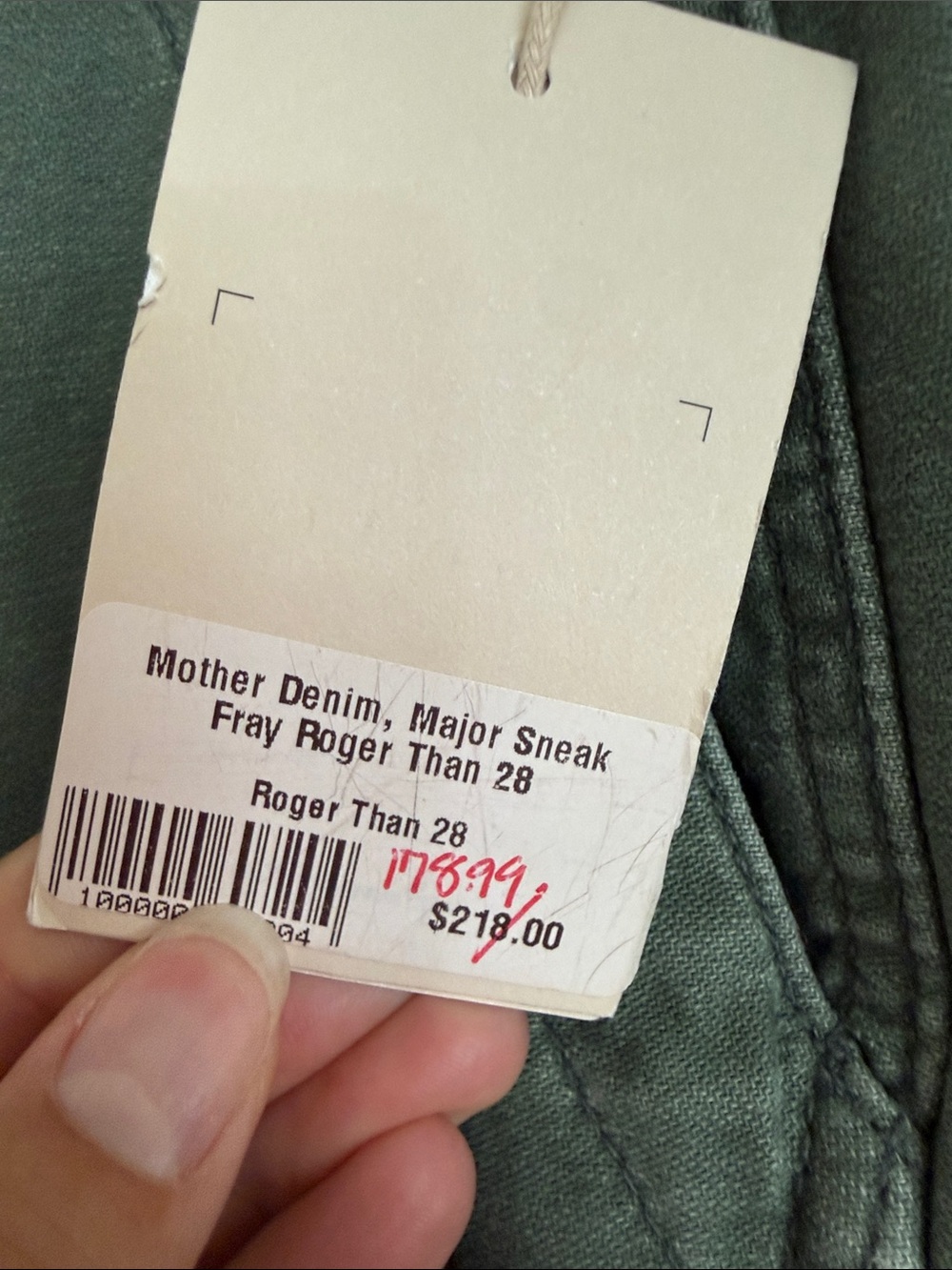 NWT MOTHER Olive Green Wide-Leg Cotton Trousers - Major Sneak Fray in Roger That - Picture 2 of 9
